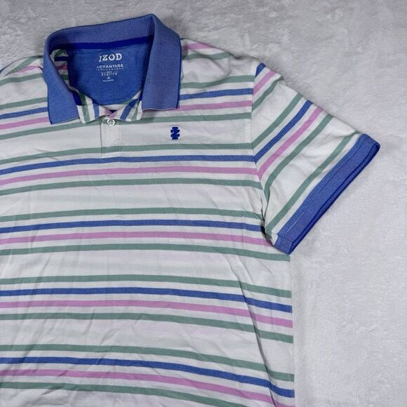 Izod Advantage Performance Golf Polo Shirt Mens Large Striped Performance Casual - Picture 2 of 13